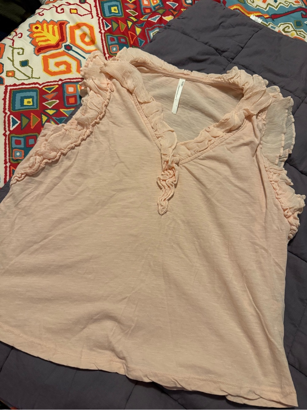 Anthropologie Peach Ruffle Trim Sleeveless Tank